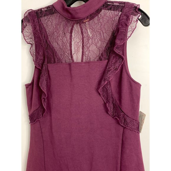 NWT Free People Beaumont Muse Lace Detail Dress Sz S Plum Mock Neck Ruffle 6503 - Picture 4 of 11